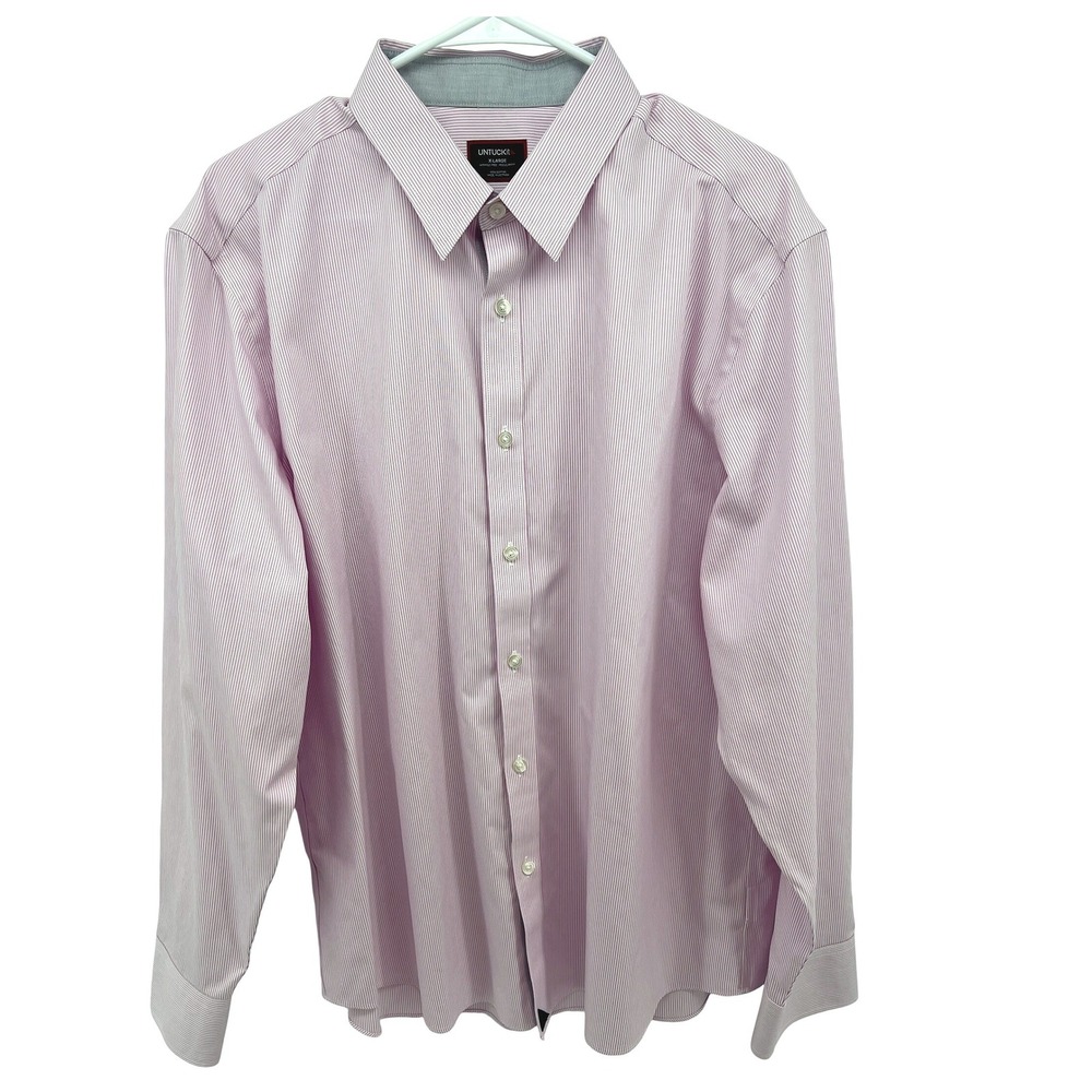 UNTUCKit Men's XL Douro Wrinkle Free Button Down Shirt Pink White Micro Stripe